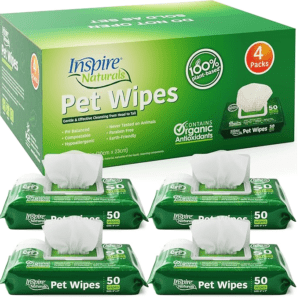 Inspire Naturals Pet Wipes for Dogs and Cats 100% Natural Plant Based with Organic Antioxidants