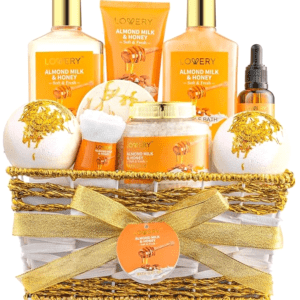 Gift Basket for Women - 10 Pc Almond Milk & Honey Beauty & Personal Care Set - Home Bath Pampering Package for Relaxing - Spa Self Care Kit