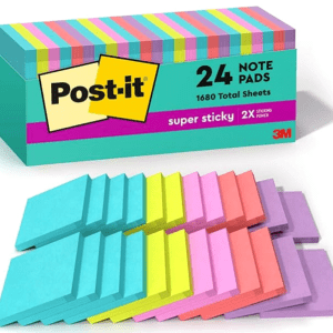 Super Sticky Notes, 24 Sticky Note Pads, 3 x 3 in., School Supplies, Office Products, Sticky Notes for Vertical Surfaces