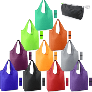 BeeGreen Reusable-Grocery-Bags-Foldable-Machine-Washable-Reusable-Shopping-Bags-Bulk Colorful 10 Pack 50LBS Extra Large Folding Reusable Bags Totes w Zipper Storage Pouch Lightweight Polyester Fabric