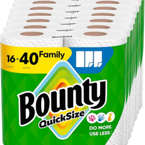 Bounty Paper Towels Quick Size, White, 16 Family Rolls = 40 Regular Rolls
