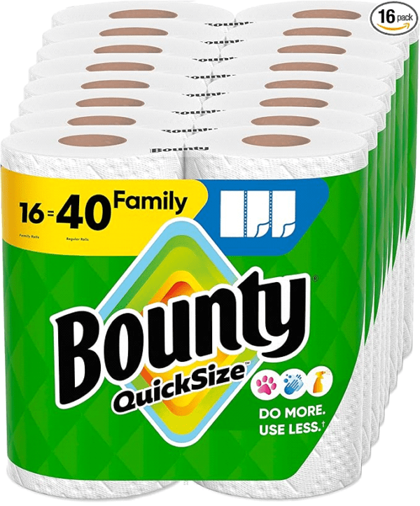Bounty Paper Towels Quick Size, White, 16 Family Rolls = 40 Regular Rolls