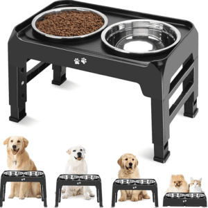 Elevated Dog Bowls, 4 Height Adjustable Raised Bowl Stand with 2 Thick 50oz Stainless Steel Food Feeder Bowls Non-Slip for Medium Large Dogs Adjusts